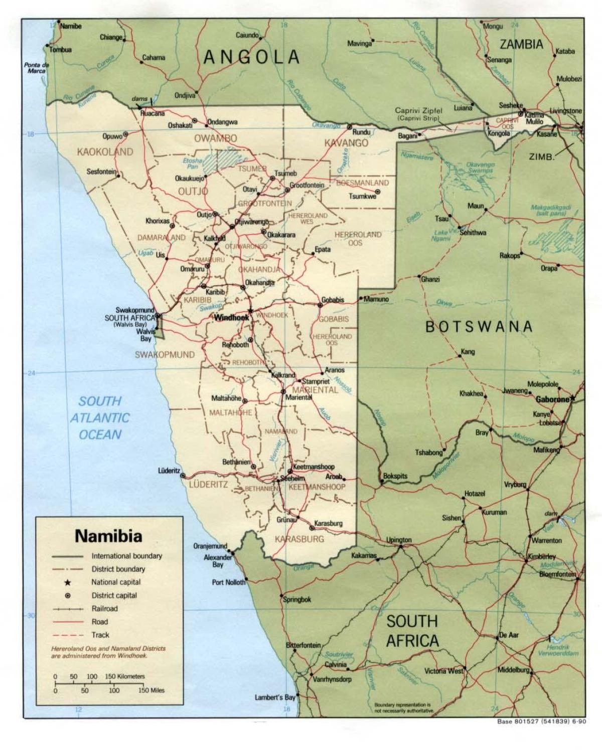 Namibiska karta med alla städer