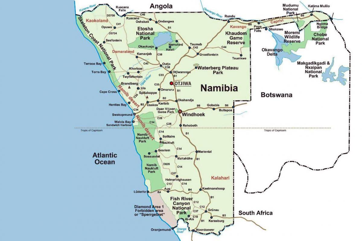 kartan över Namibia