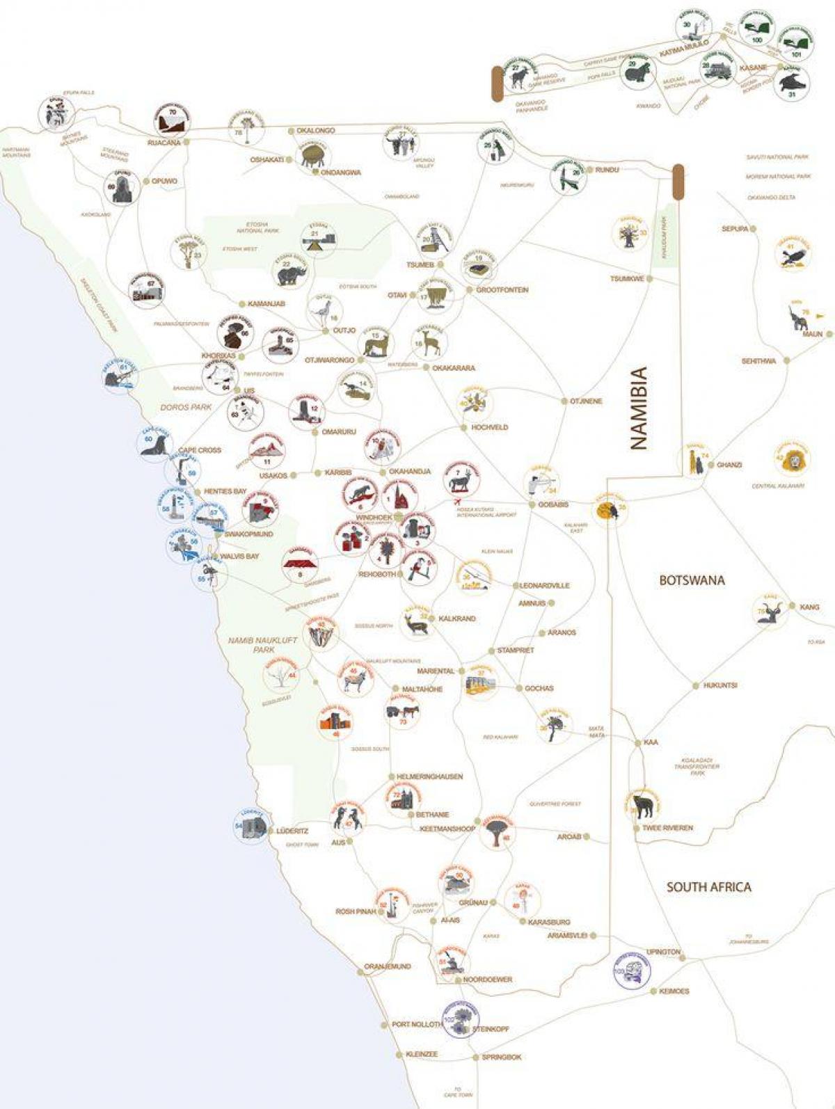 Karta över Namibia tur planering
