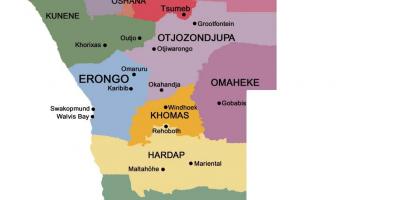 Karta över Namibia med regioner