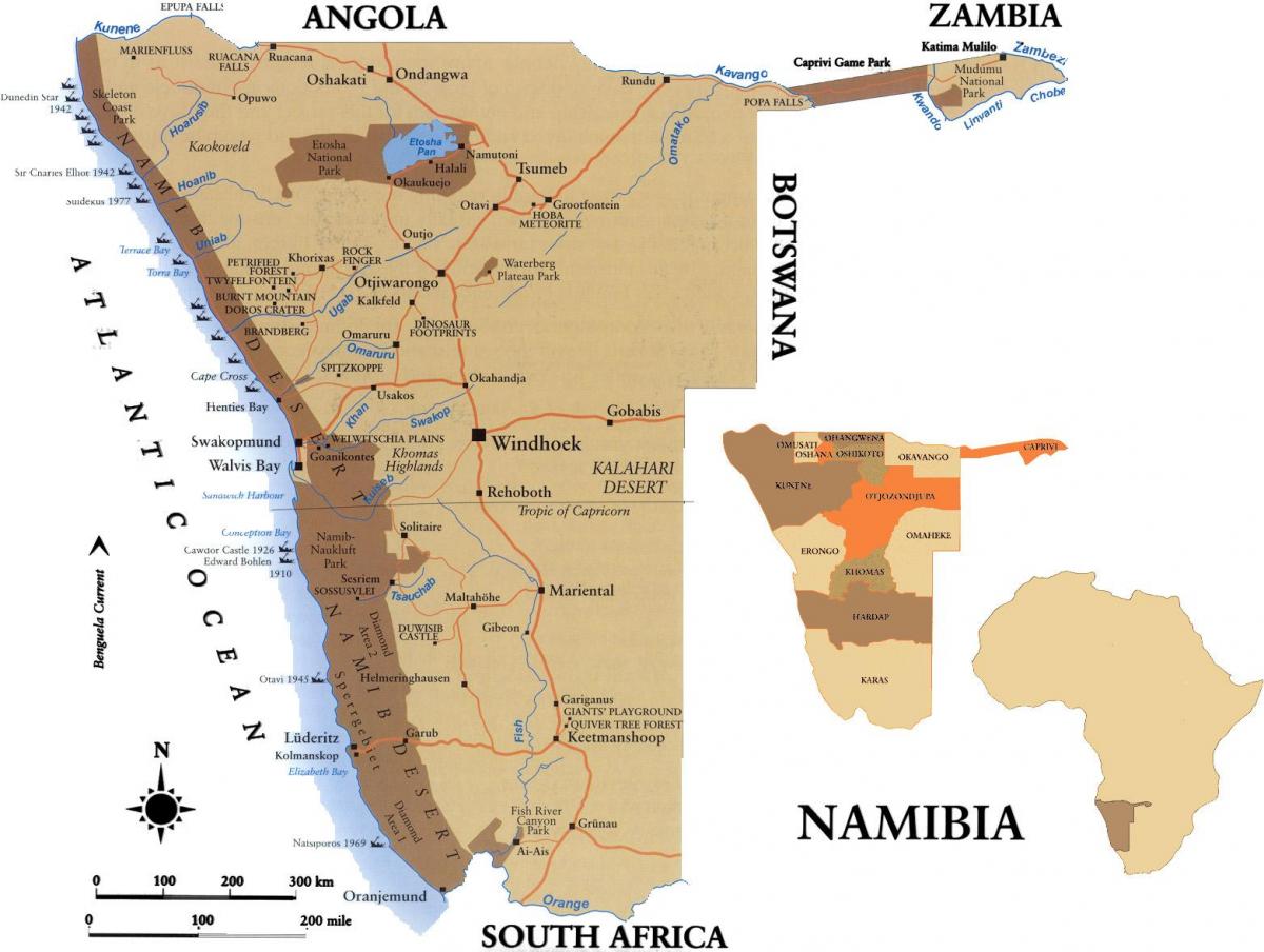 Karta över skillsmap Namibia